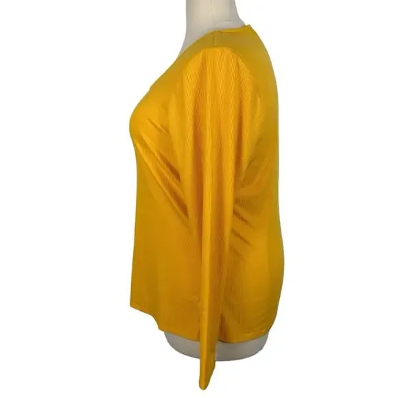 Lane Bryant Top Women 18/20 Marigold Yellow Button Accent Front Ribbed Knit - Picture 3 of 12